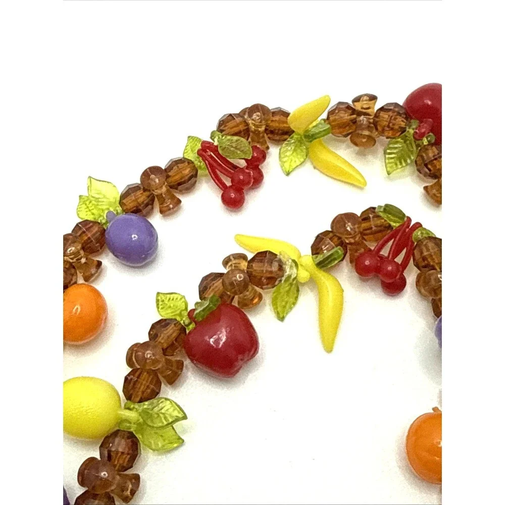 Vintage Fruit Salad Necklace Lucite Grapes Cherries Bananas Lemons Oranges 34
